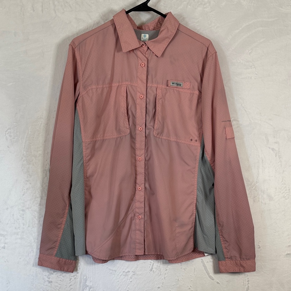 Columbia Women's Pink and Gray Shirt Omni Fishing Shirt Long Sleeve XL